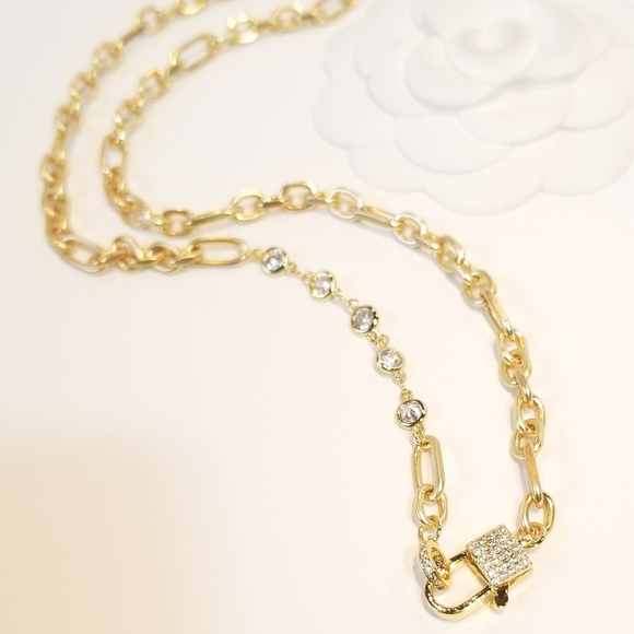 Trendy Lock Clasp Diamond Pave CZ Chain Necklace - Picture 6 of 12